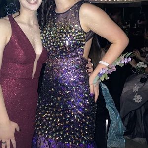 Purple mermaid prom dress with see through bottom
